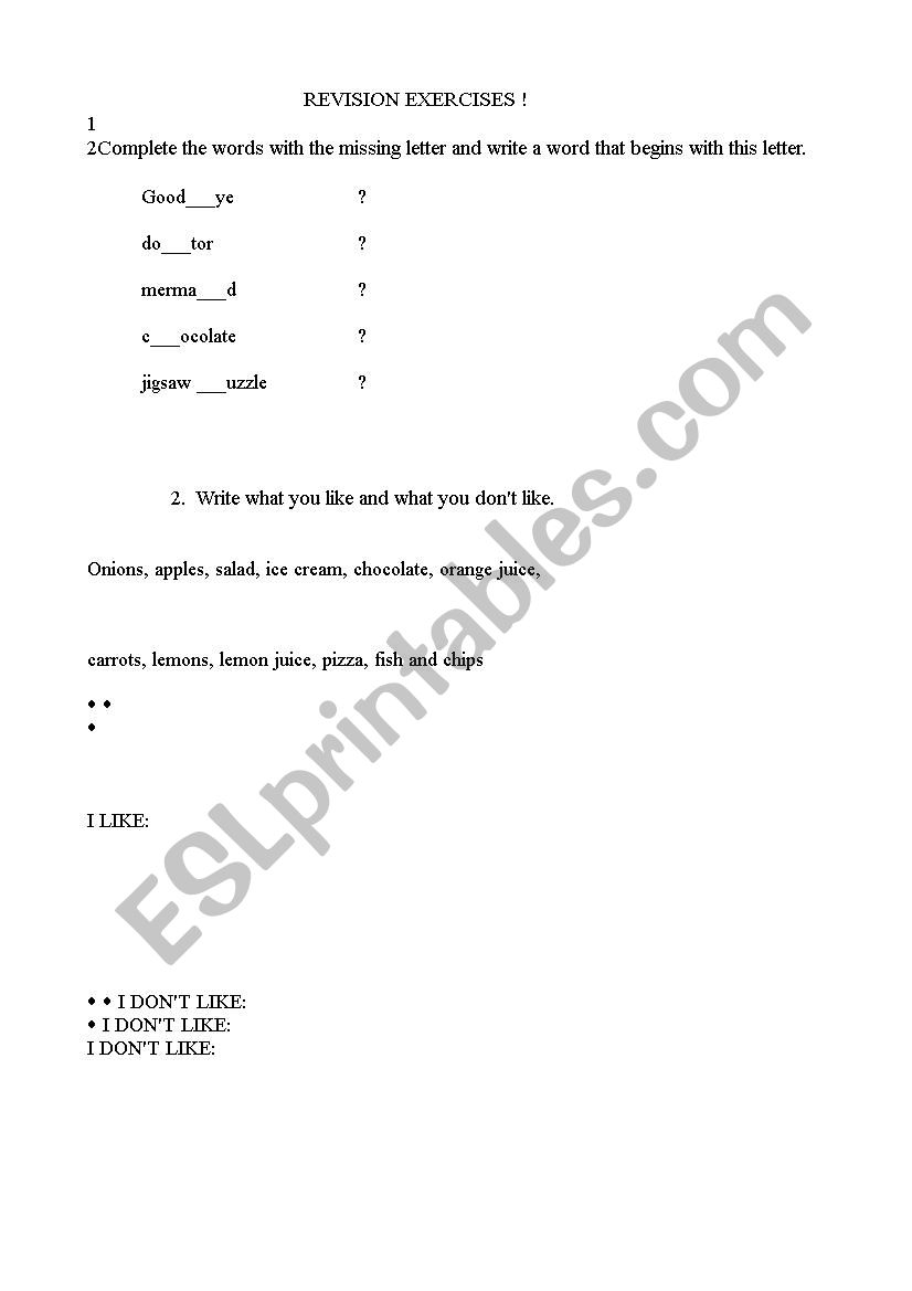 Revision Worksheet worksheet