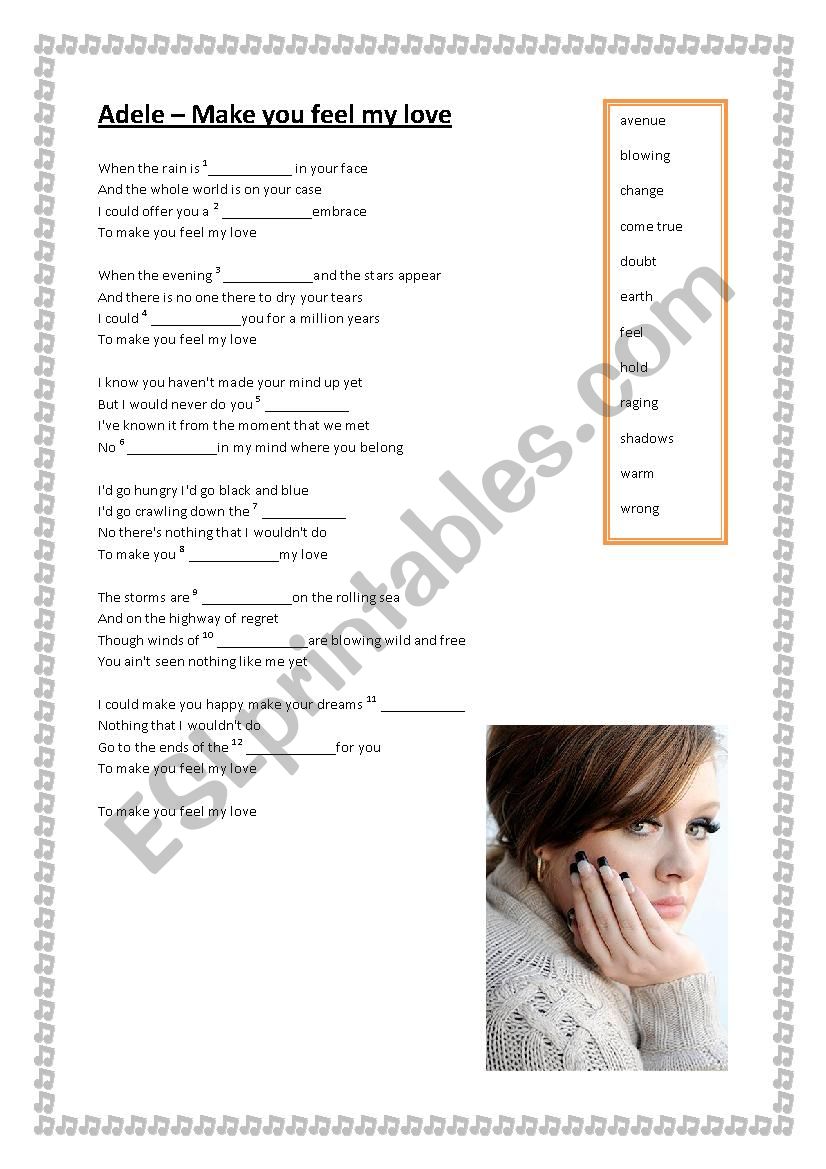 Adele - Make you feel my love worksheet