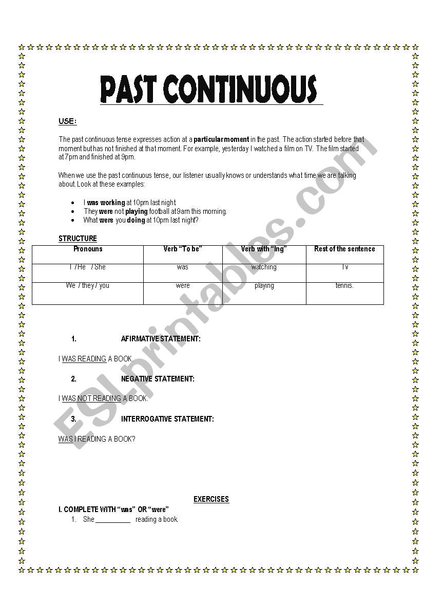 Past Continuous Tense  worksheet