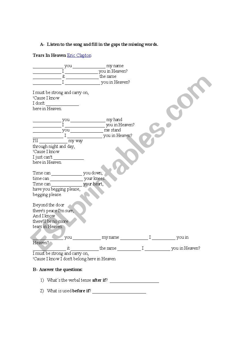 Second Conditional Song worksheet