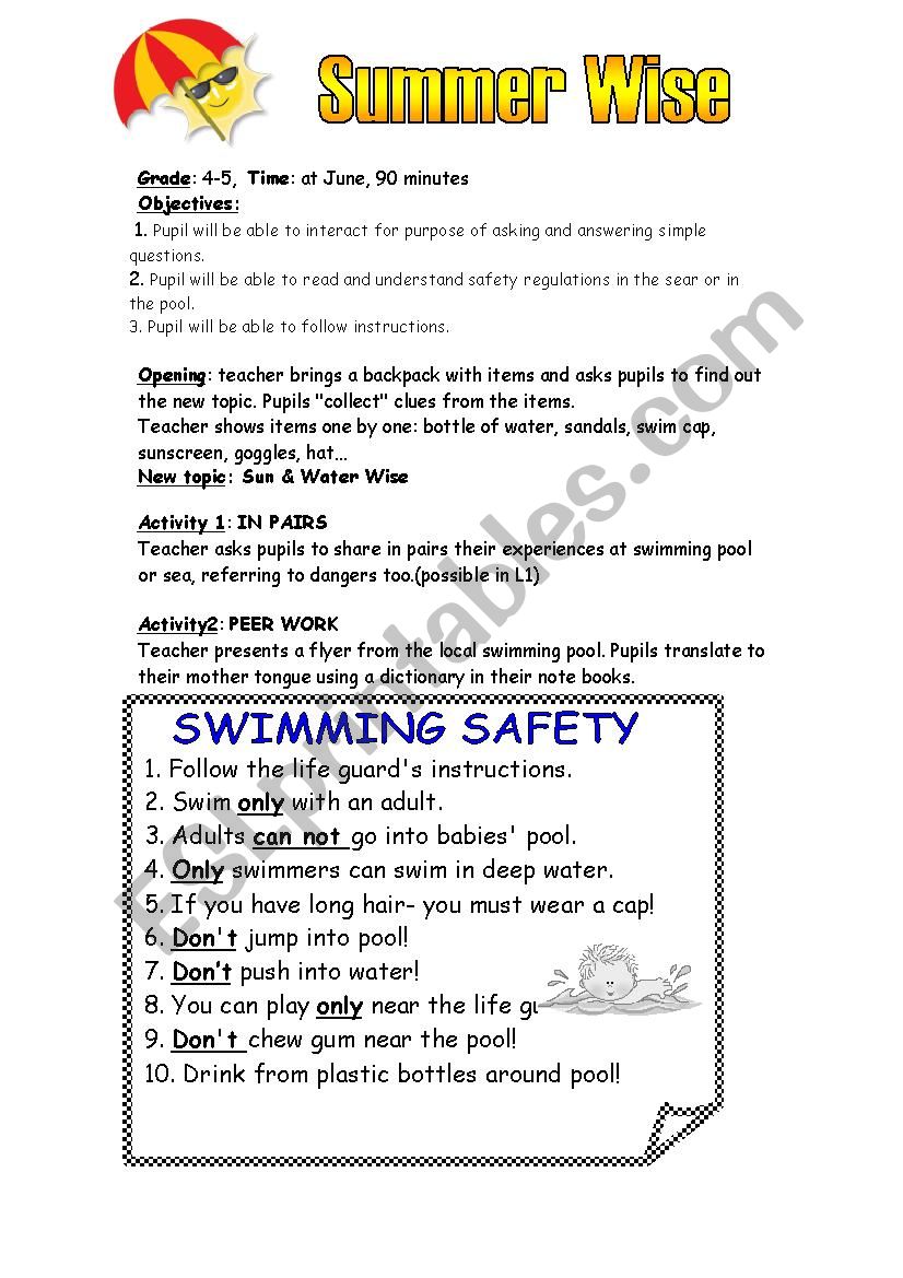 Summer Safety worksheet