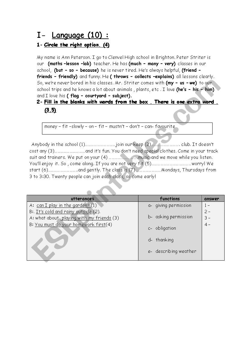 language main test 3  worksheet