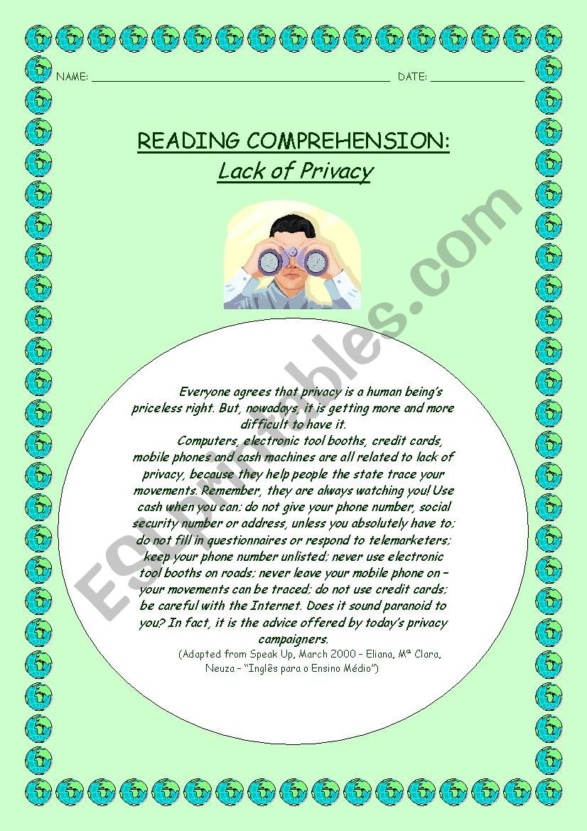 Reading Comprehension-Lack of Privacy