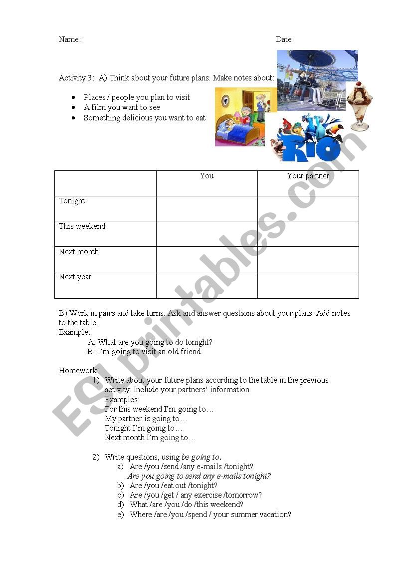 Future plans worksheet