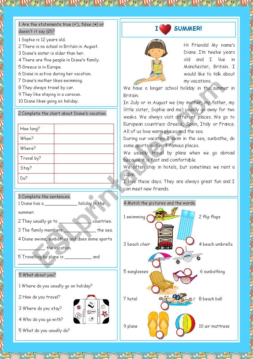 Vacation (I Love Summer!)  worksheet