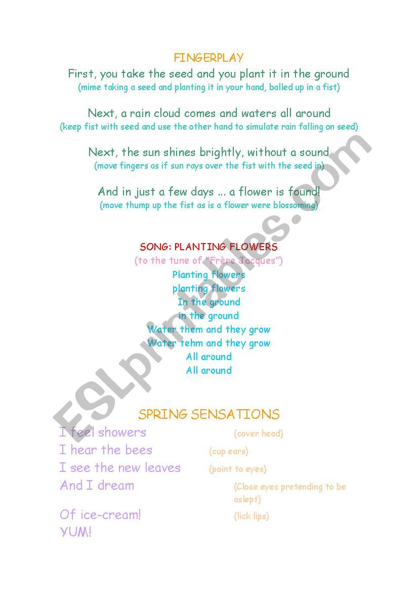 Plants songs and rhymes worksheet