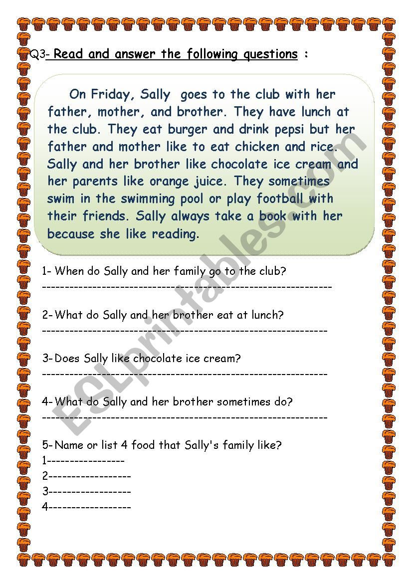 reading text about food worksheet