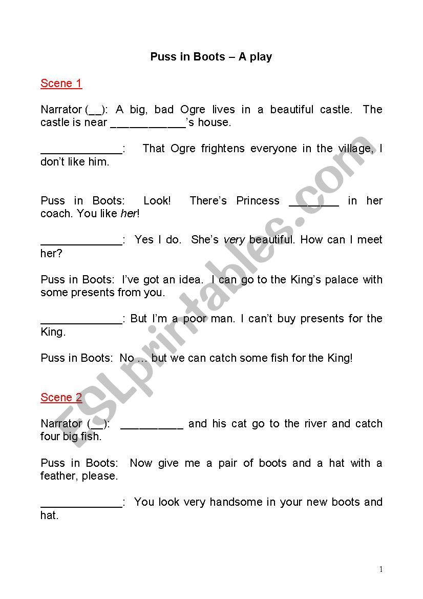 Puss in boots PLAY worksheet