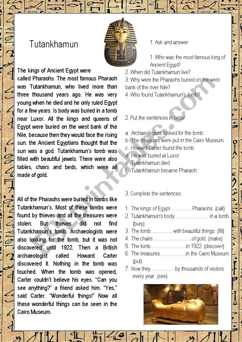 Tutankhamun worksheet