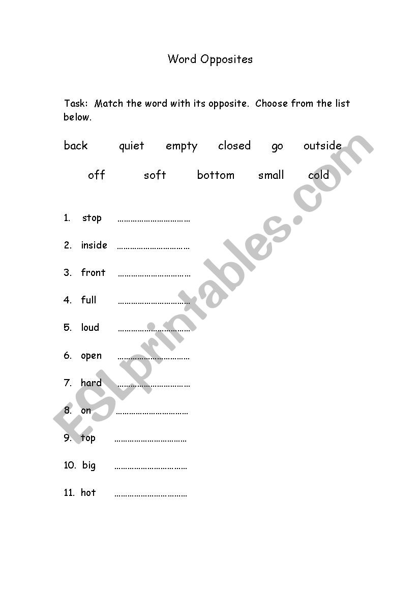 word opposites worksheet