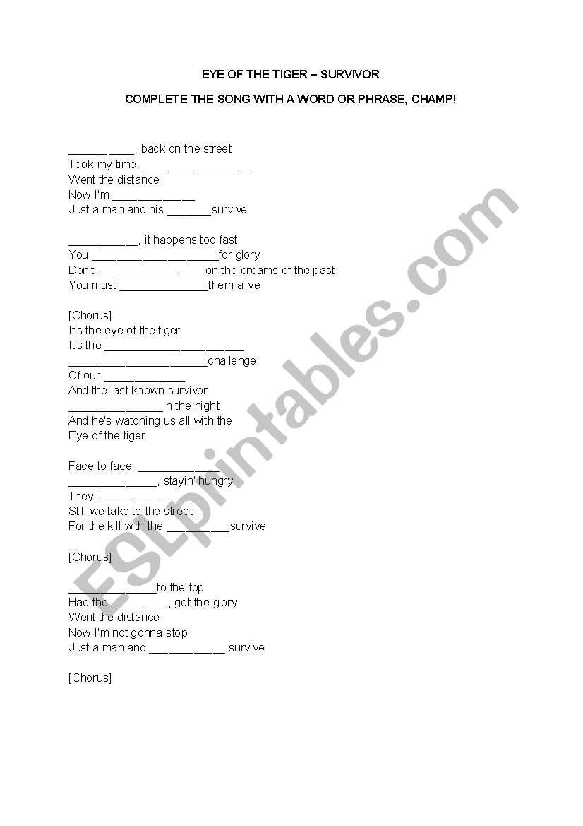 eye of the tiger song - fill in the blanks