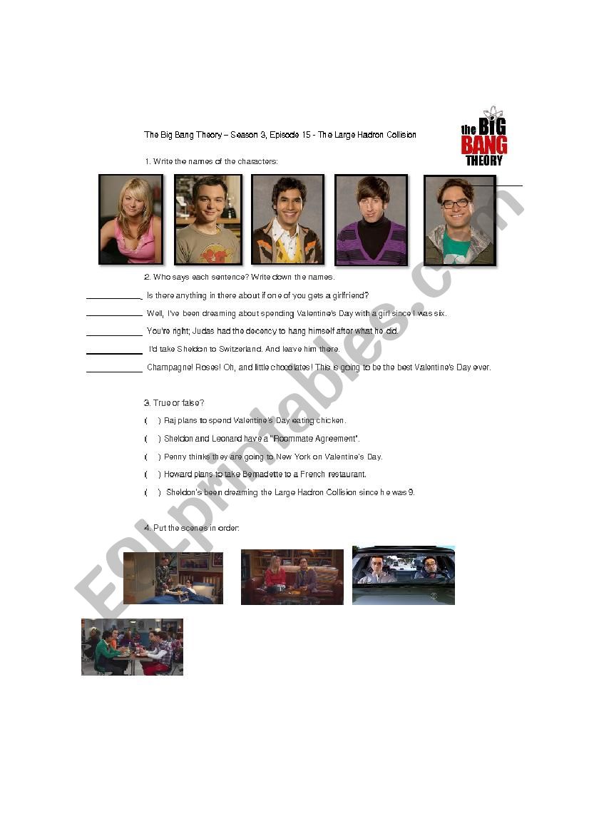 The Big Bang theory listening activity ESL worksheet by cpalmaibanez