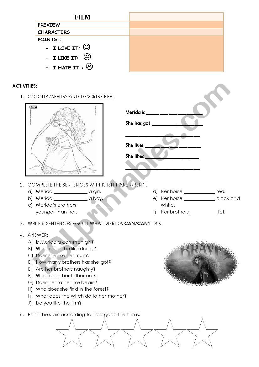 MOVIE: BRAVE worksheet