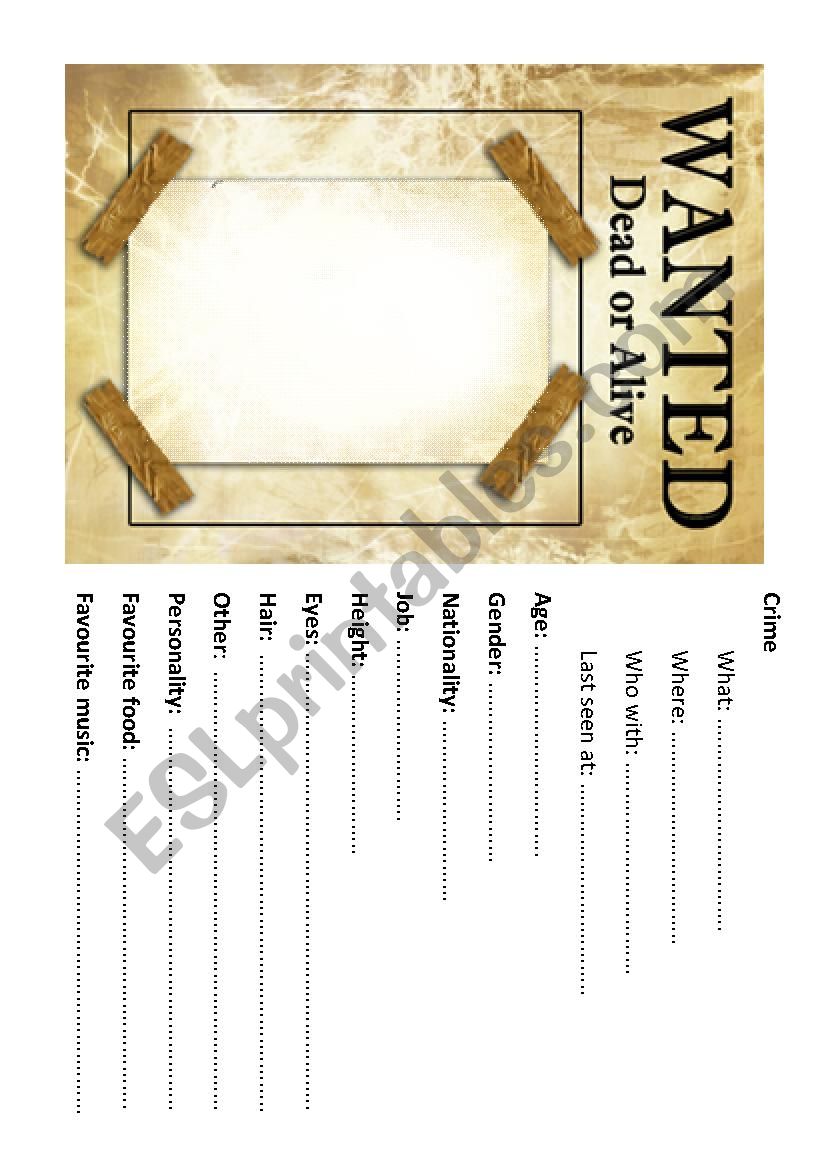 The wanted person - poster worksheet