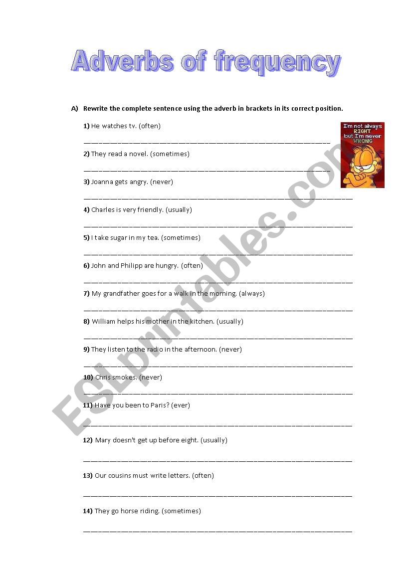 Adverbs of frequency worksheet