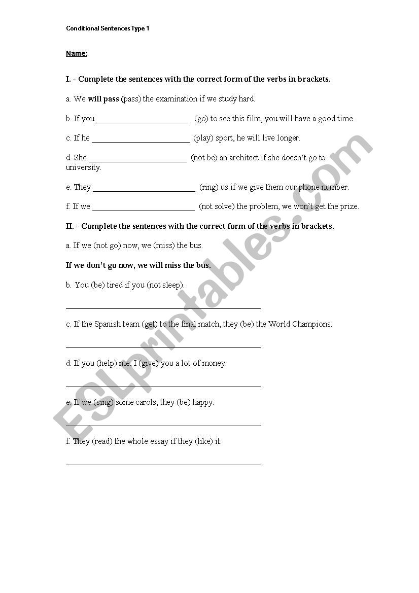 Conditional Type 1 worksheet