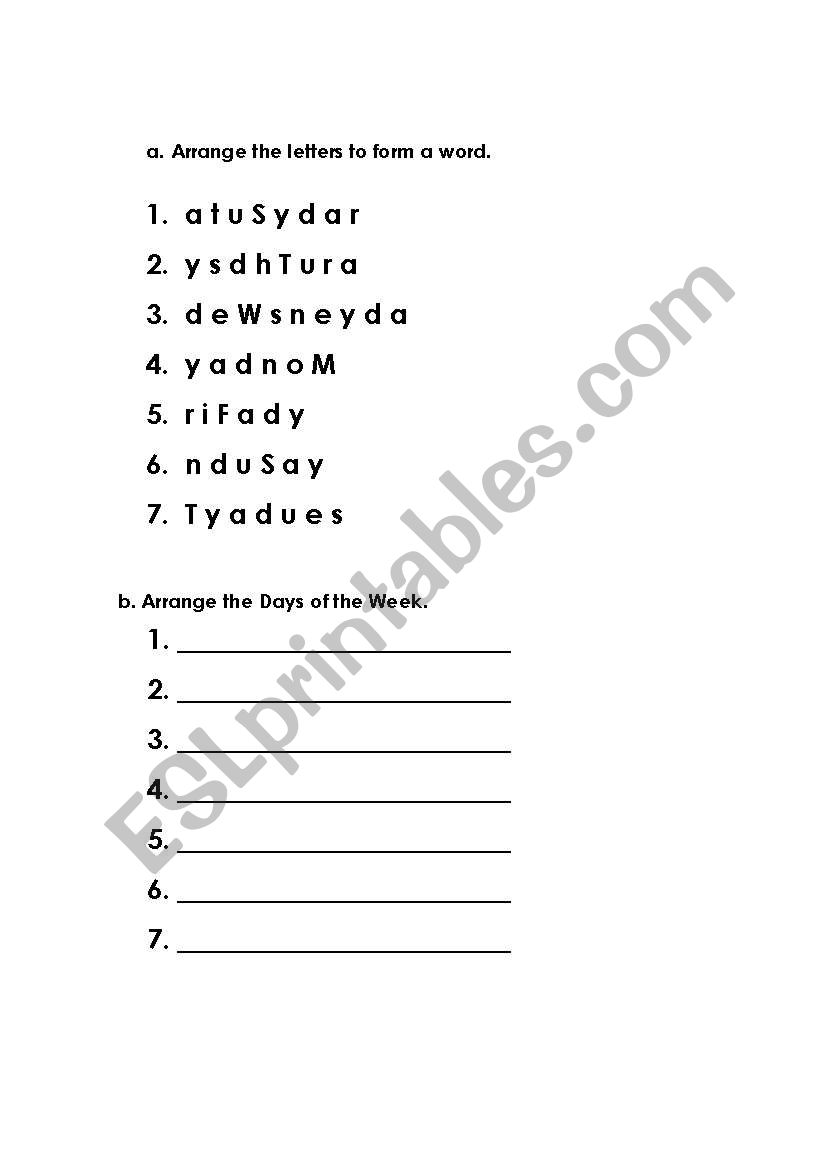 Days of the Week worksheet