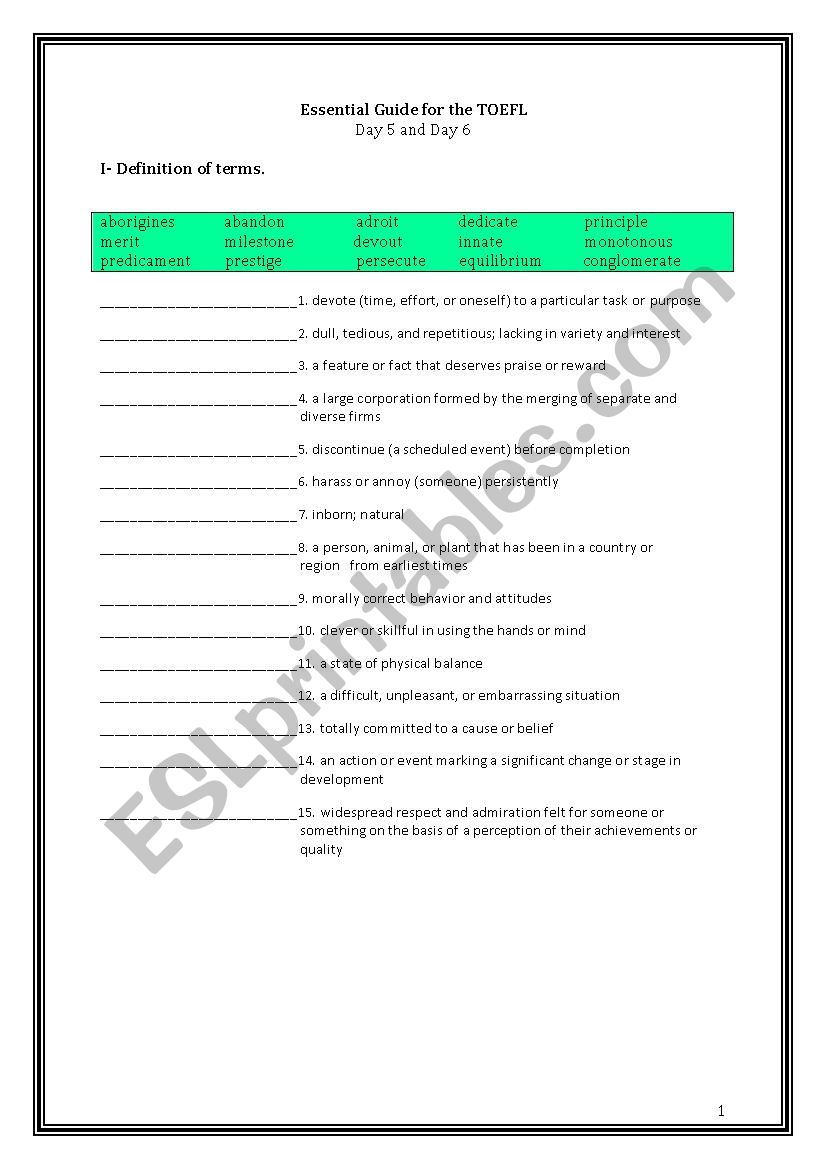 ETS Essential Guide for the TOEFL Vocabulary Day 5-6