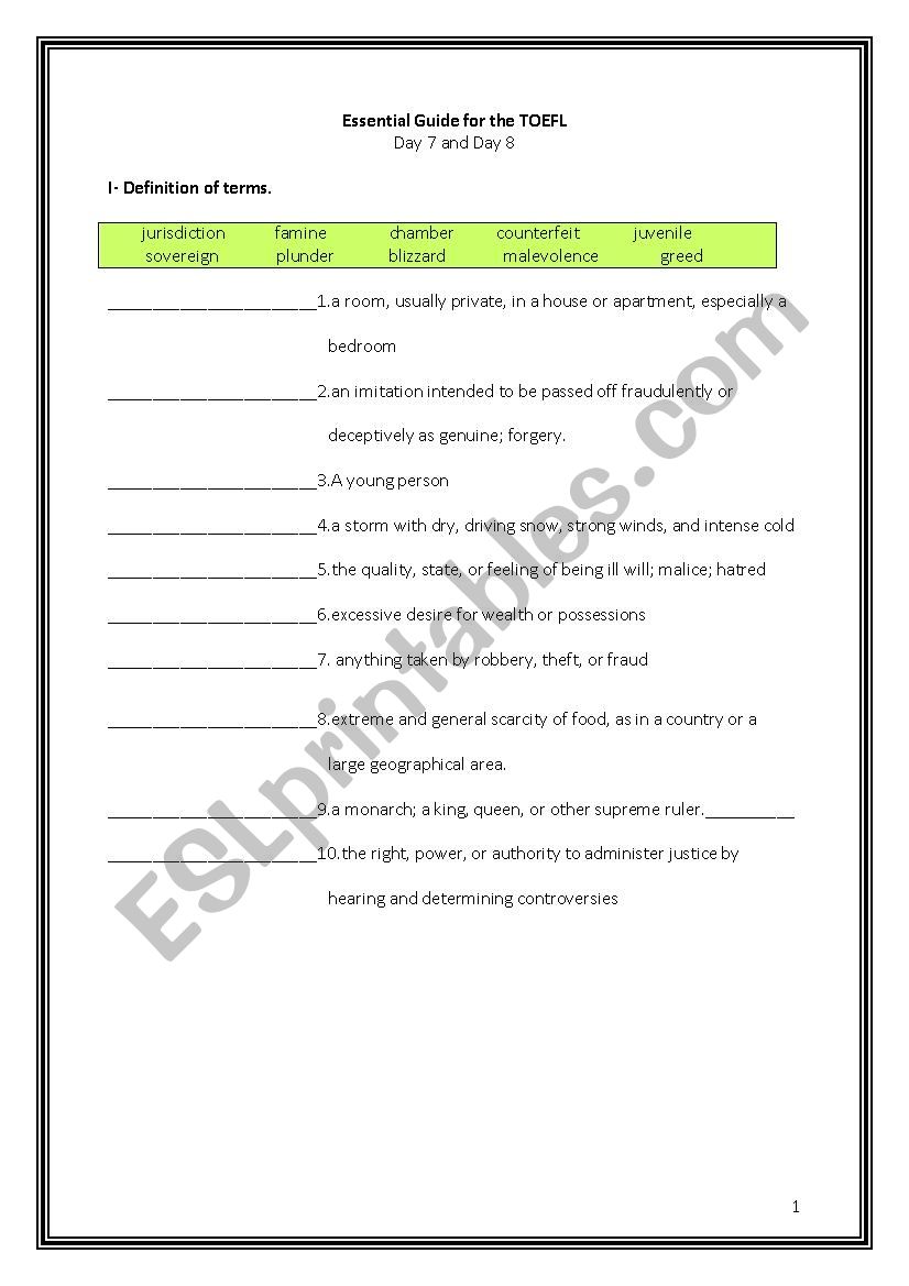 ETS Essential Guide for the TOEFL Vocabulary Day 7-8