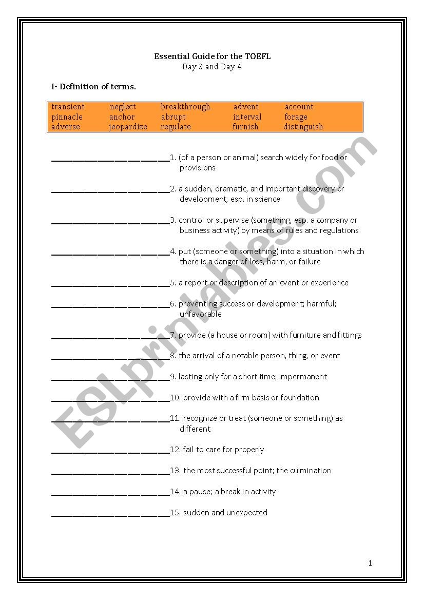 ETS Essential Guide for the TOEFL Vocabulary Day 3-4