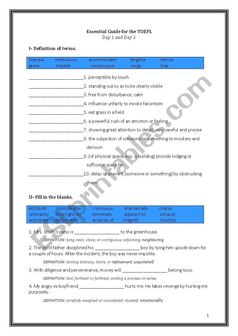 ETS Essential Guide for the TOEFL Vocabulary Day 1-2