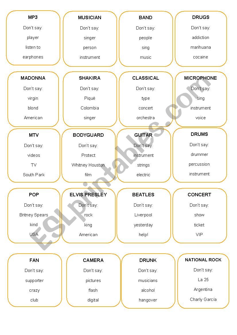 Taboo Game MUSIC worksheet