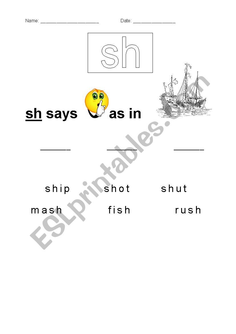 Consonant digraph sh worksheet