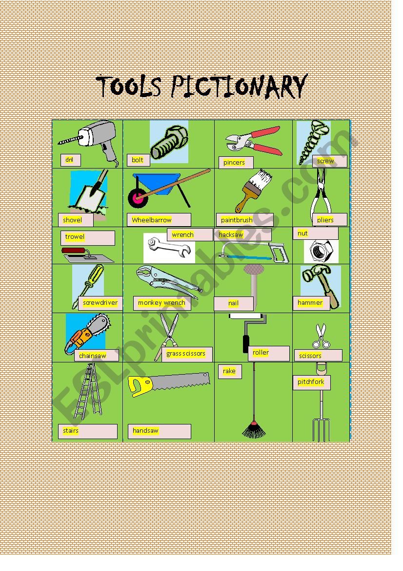 Tools Pictionary worksheet