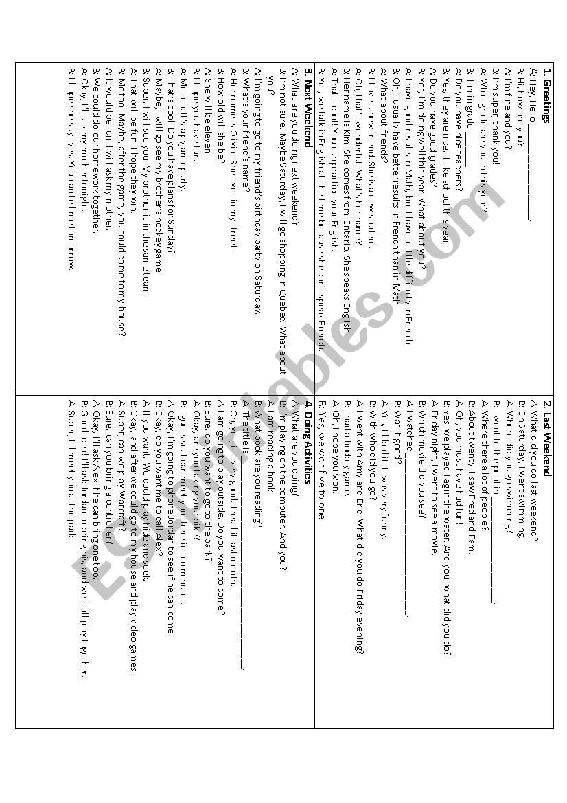 Dialogue Cards  worksheet