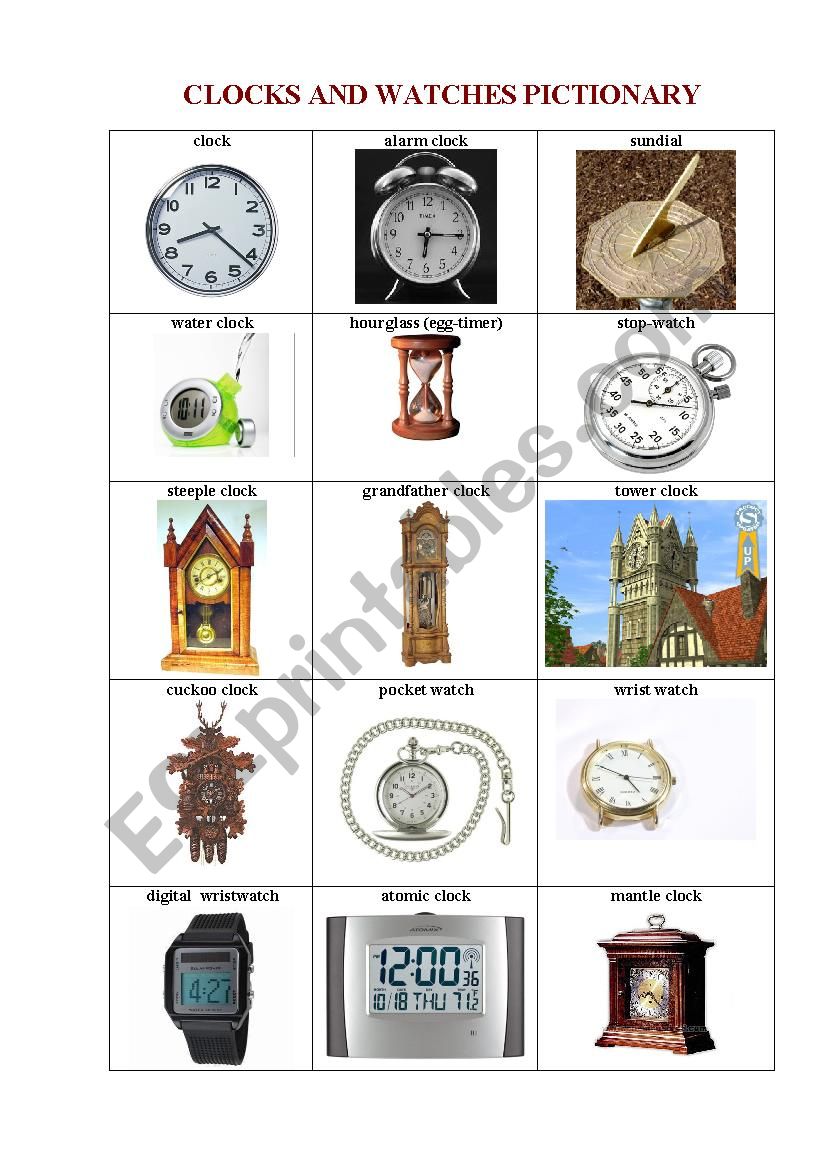 Clocks and Watches Pictionary worksheet