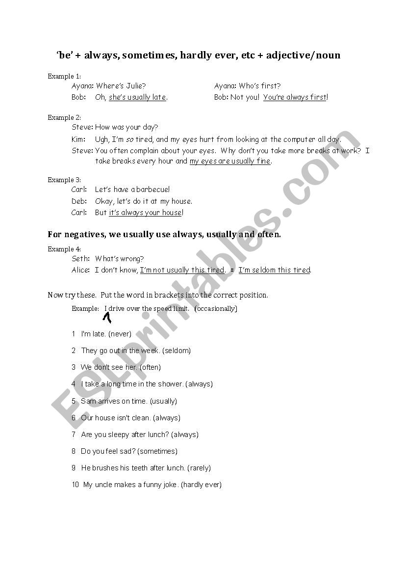 abverbs of frequency worksheet