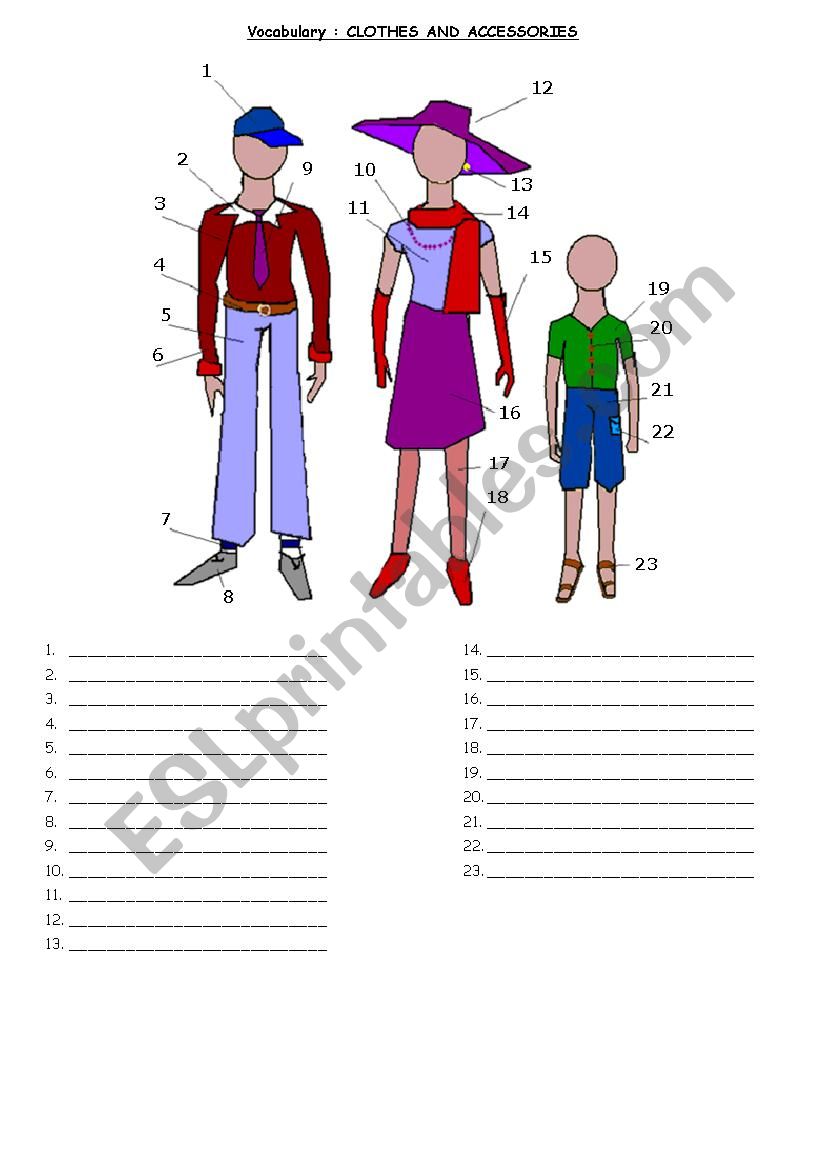 CLOTHES AND ACCESSORIES worksheet