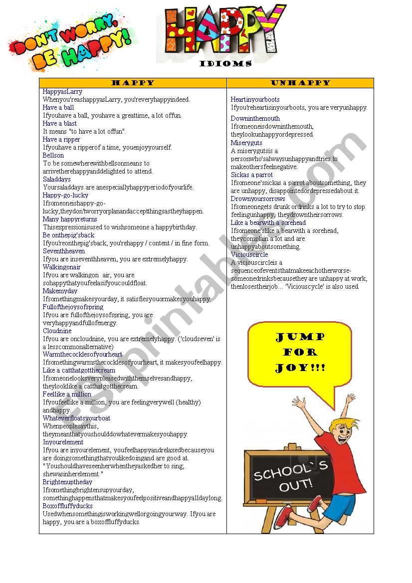 Don´t worry. Be happy. worksheet Don´t worry. Be happy. worksheet