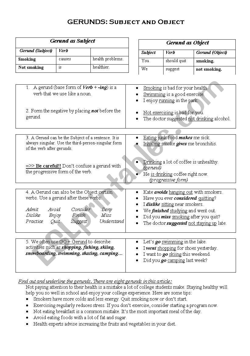 gerunds worksheet