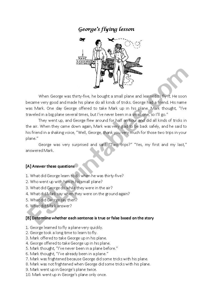 Georges Flying Lesson worksheet