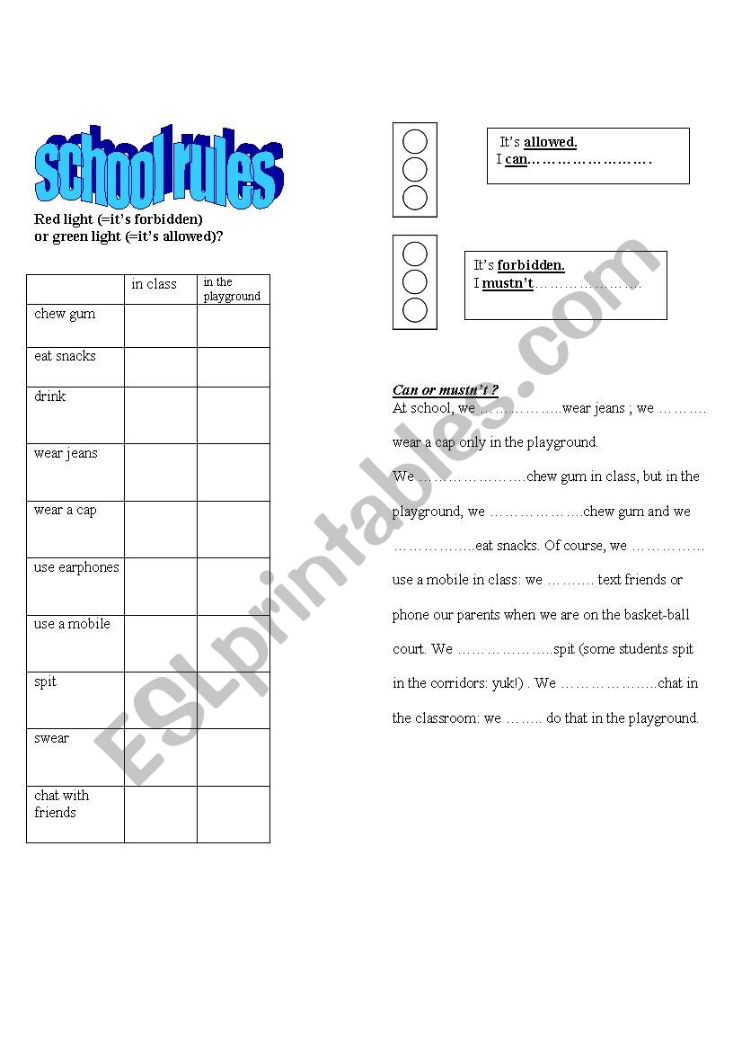 can or mustnÂ´t         school rules