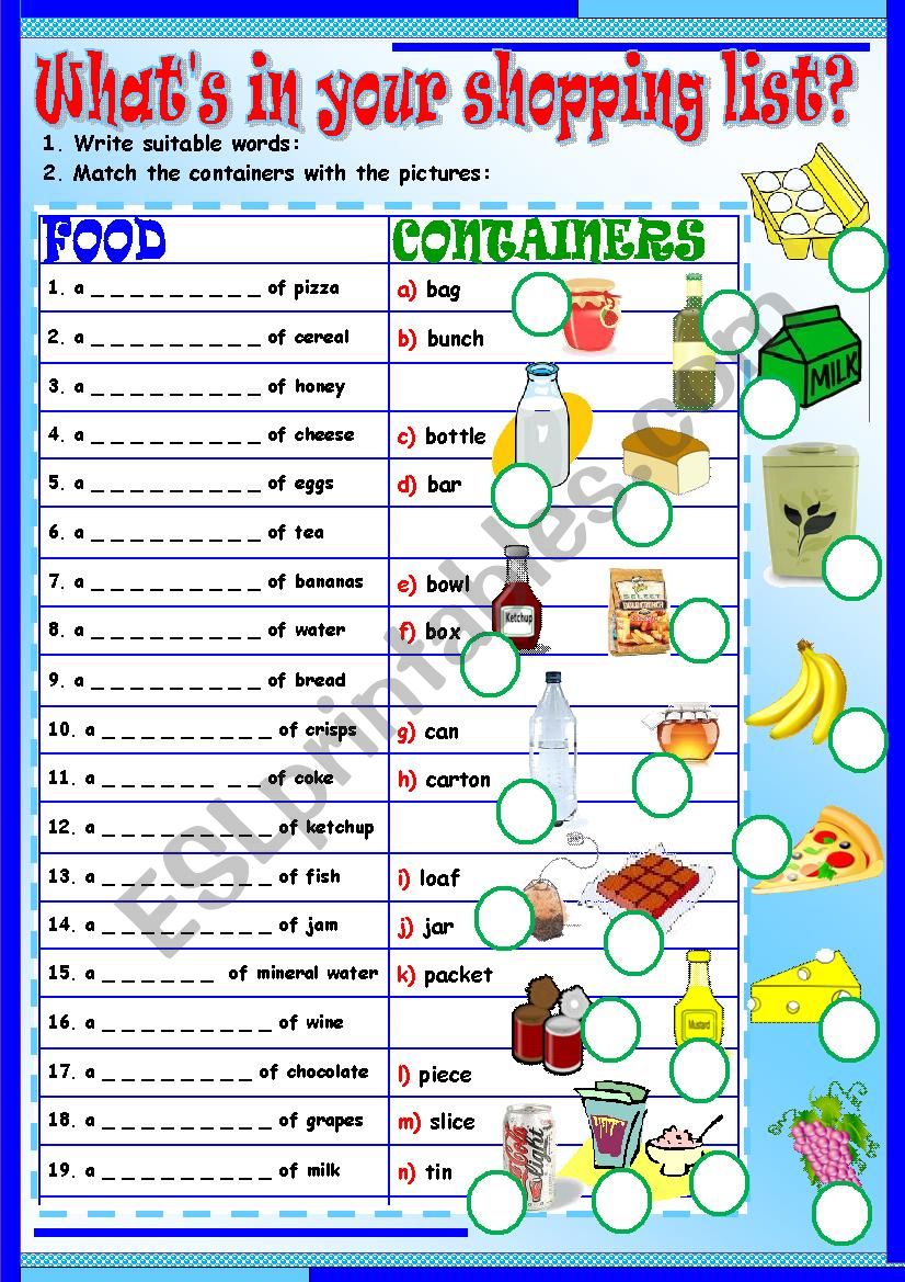 Whats in your shopping list? worksheet