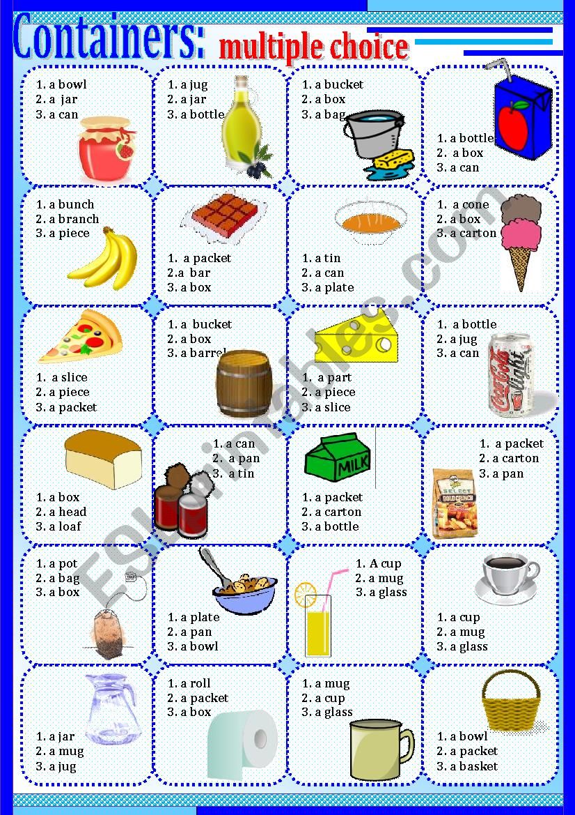 Containers: multiple choice. worksheet