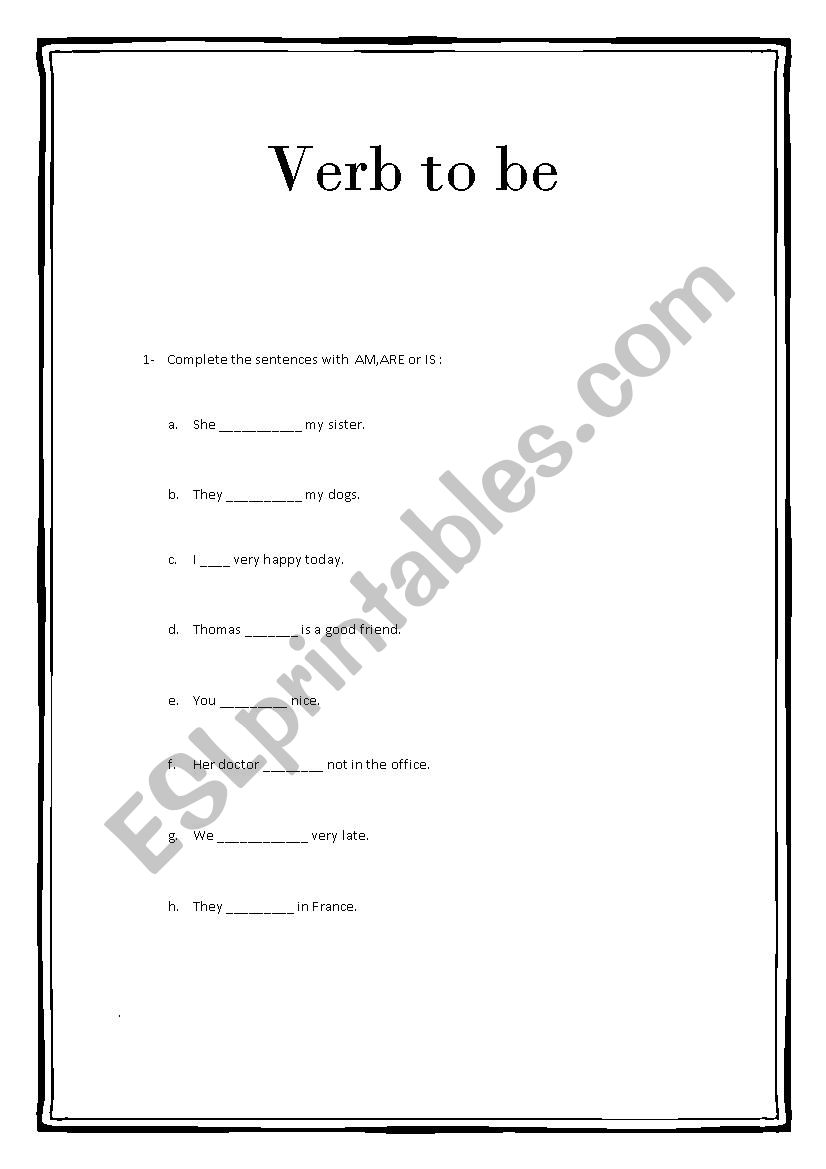 Verb To Be worksheet