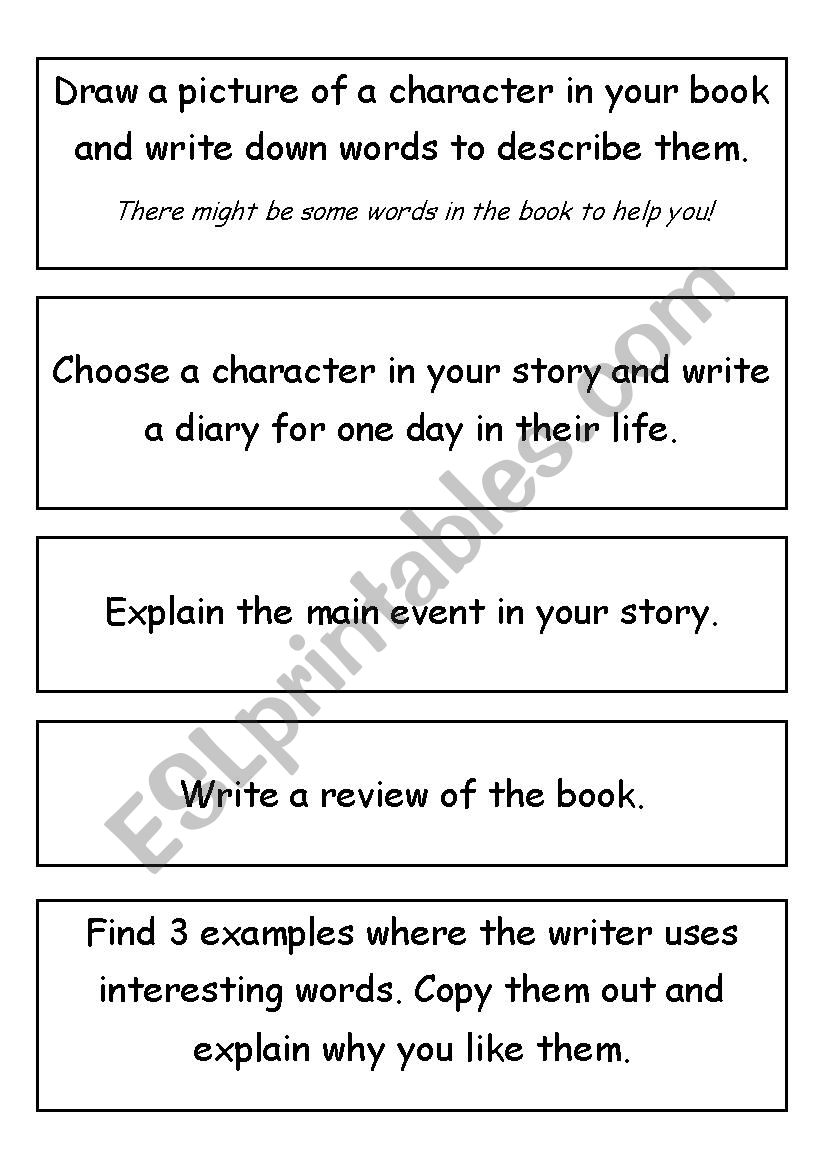 Reading Activity Cards worksheet