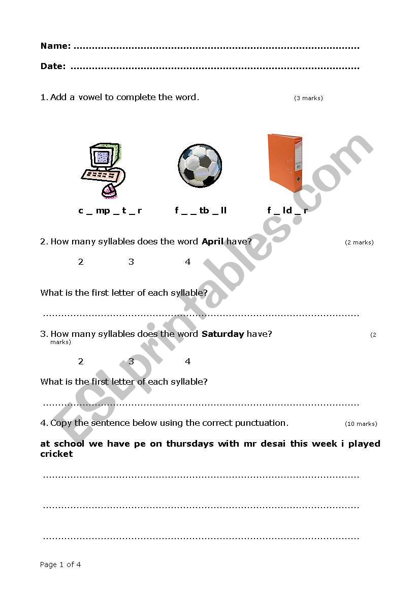 Beginner test 3 worksheet