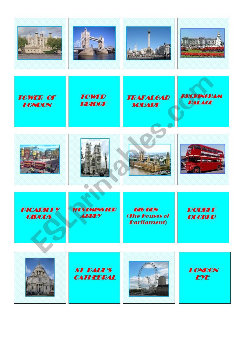 london memory game worksheet