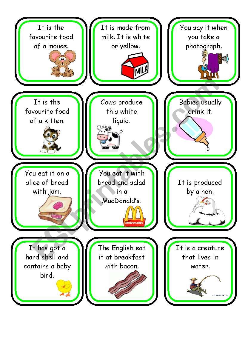 Quiz Cards on Food worksheet