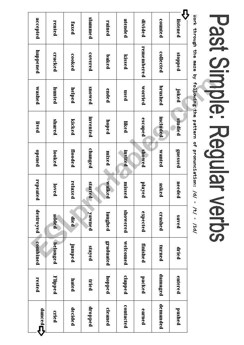 Regular verbs maze worksheet