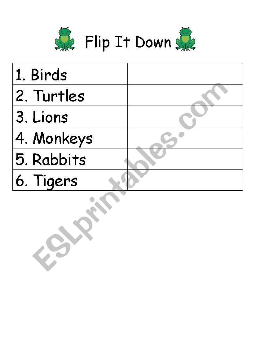 Flip it down worksheet
