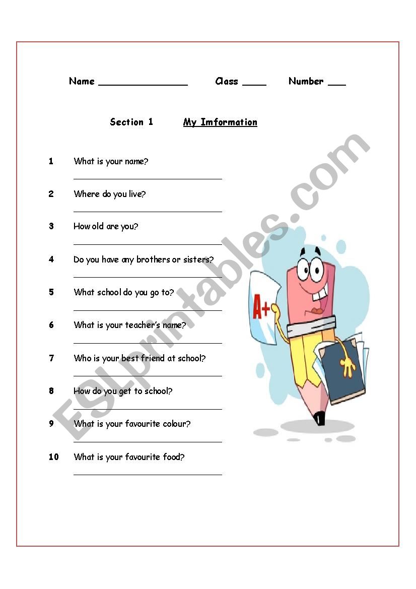 Test for Elementary Students worksheet