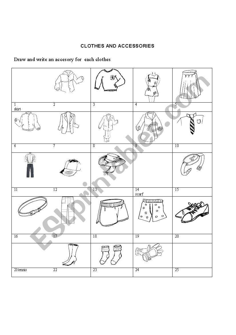clothes and accesories worksheet