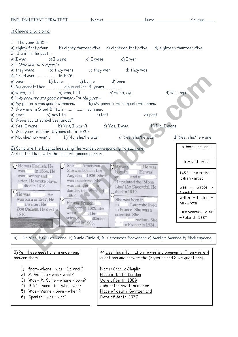 Simple past test worksheet