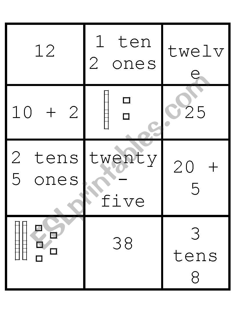 Place Value Matching Game worksheet