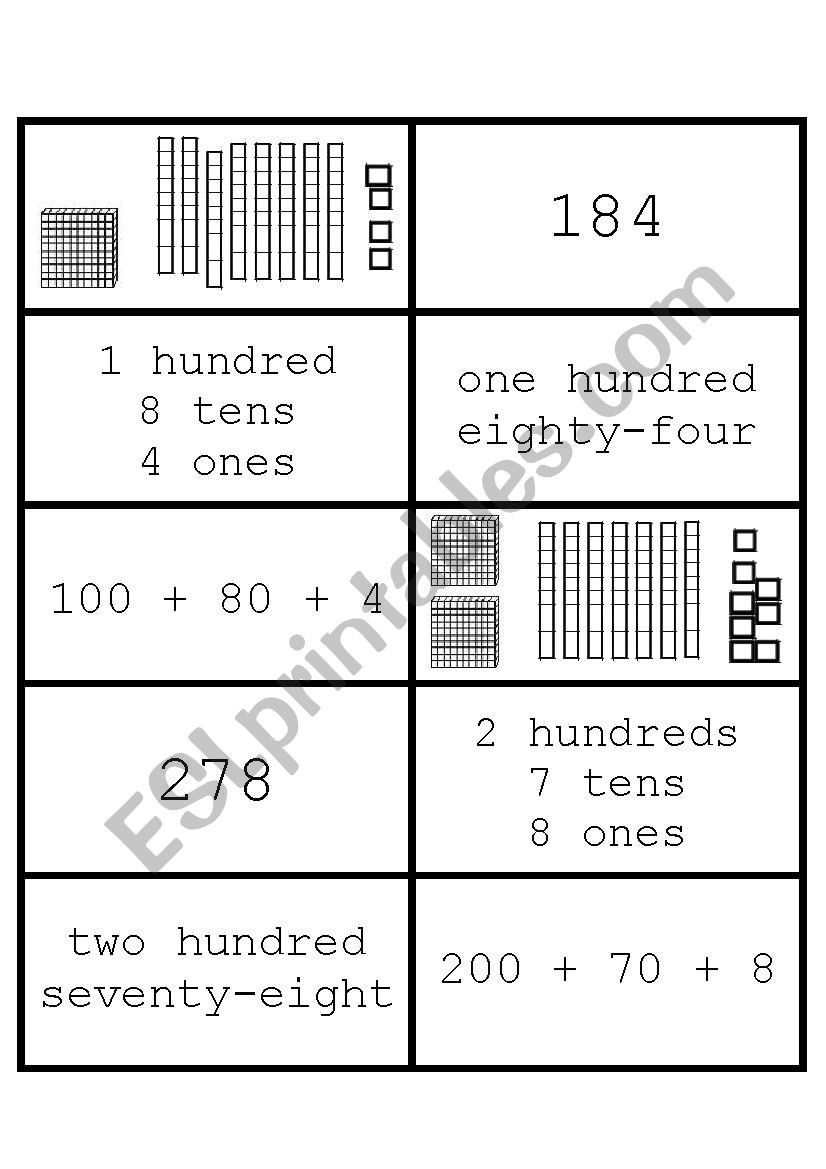 Place Value Match 2 worksheet